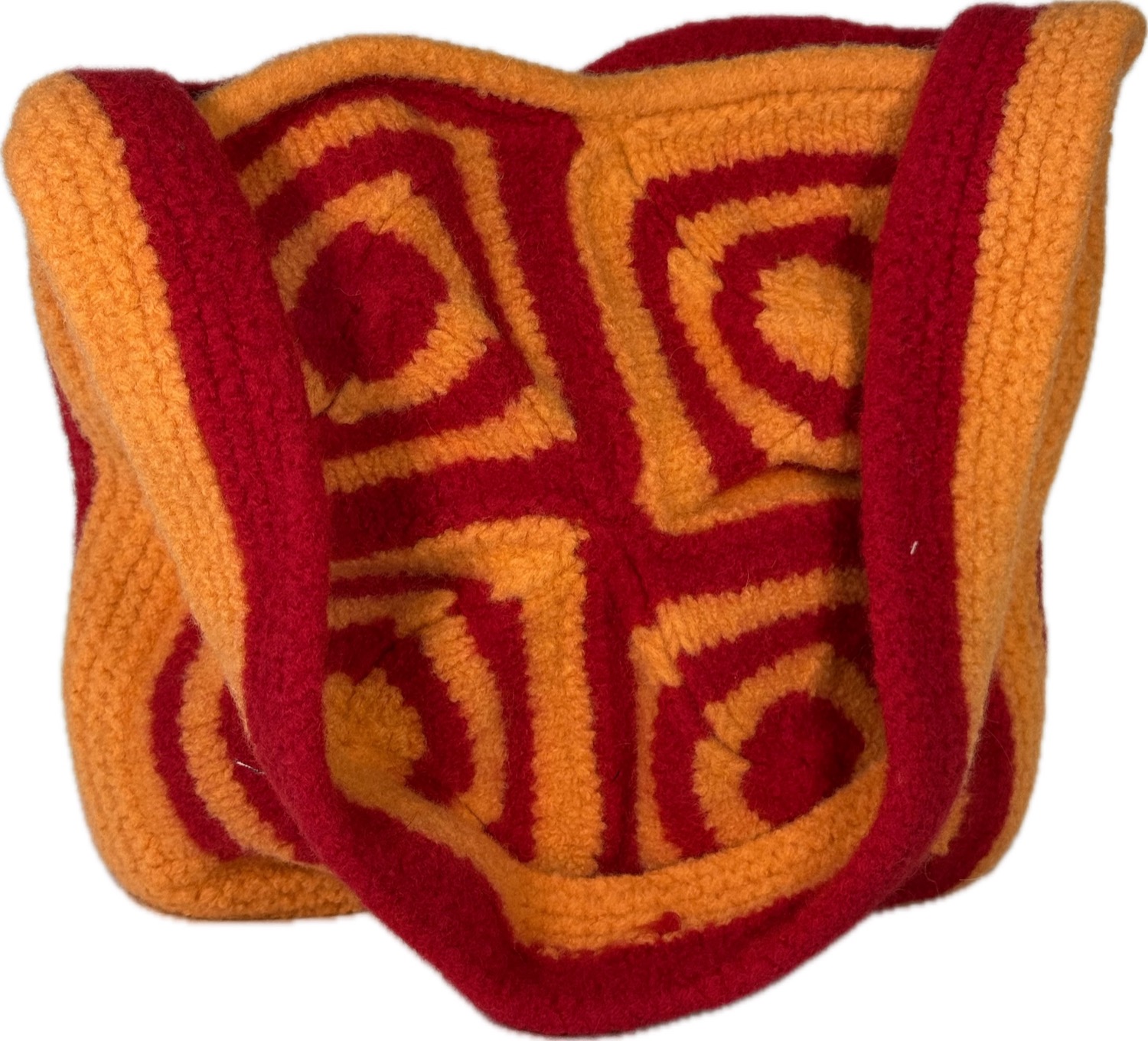 Orange and red aztec pattern bag